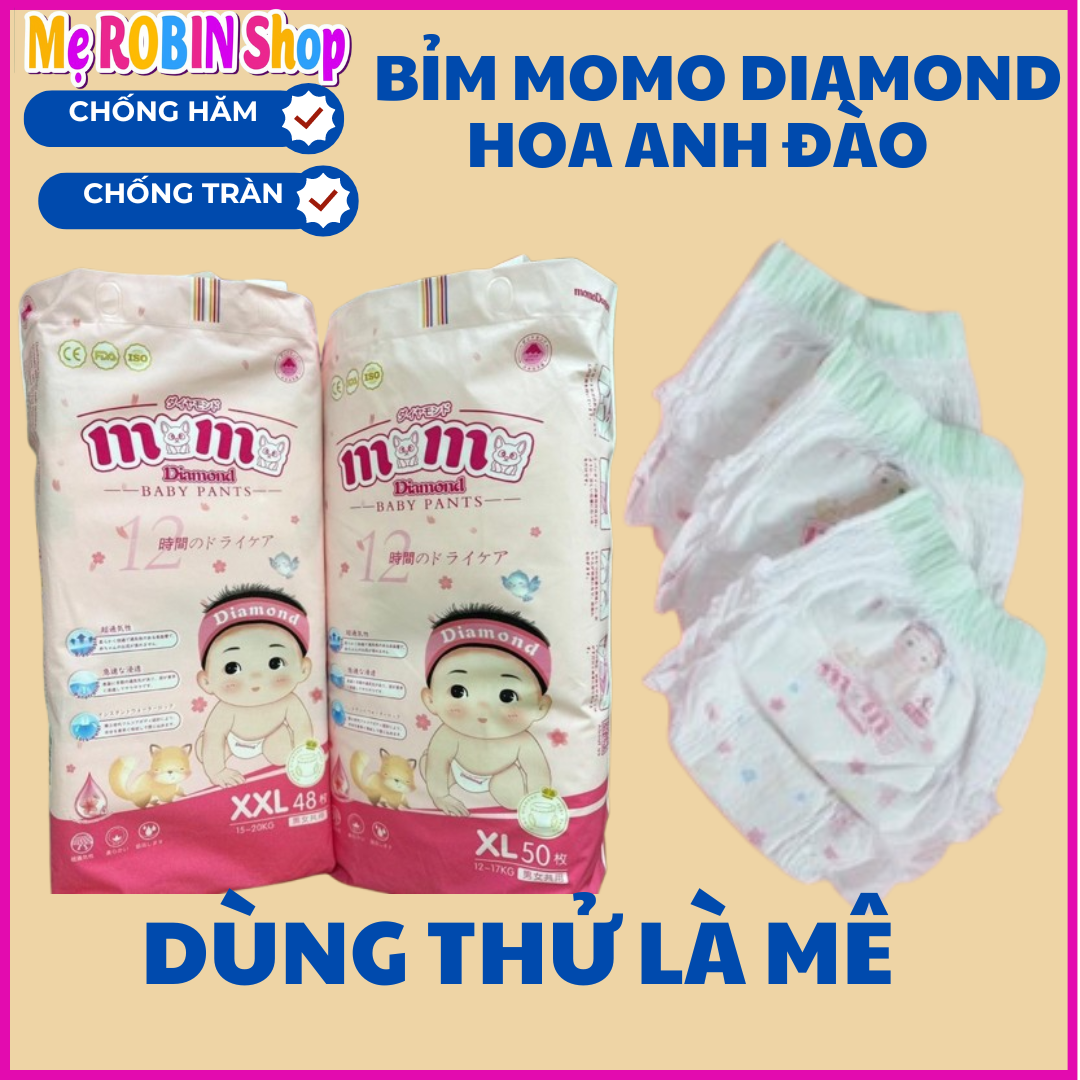 [Dùng Thử Là Ưng] Lẻ 1 Miếng Bỉm Tã Dán/Quần Momo DIAMOND (Tinh Chất Hoa Anh Đào Chống Hăm)