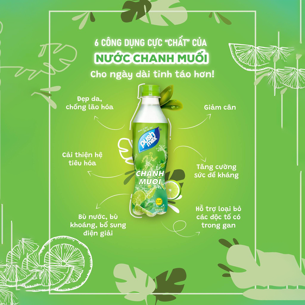 Thùng 24 Chai Nước Trái Cây Chanh muối Pushmax (350ml x 24 Chai)