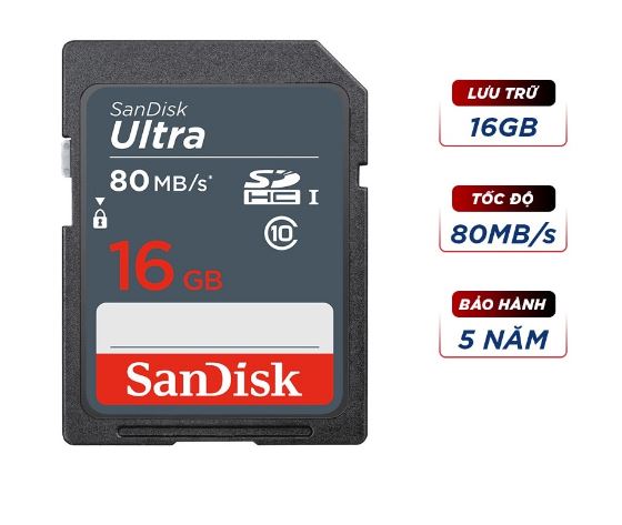 Thẻ nhớ sdhc sandisk ultra 16gb tốc độ cao 80mb/s . hàng chính hãng sandisk .