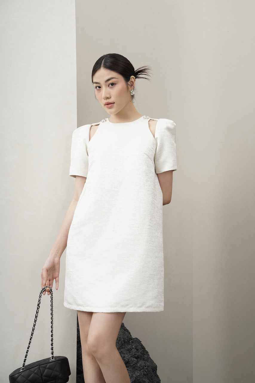Rập - đầm thân suông cổ tròn đính đá khoét vai - chic 01 - fs