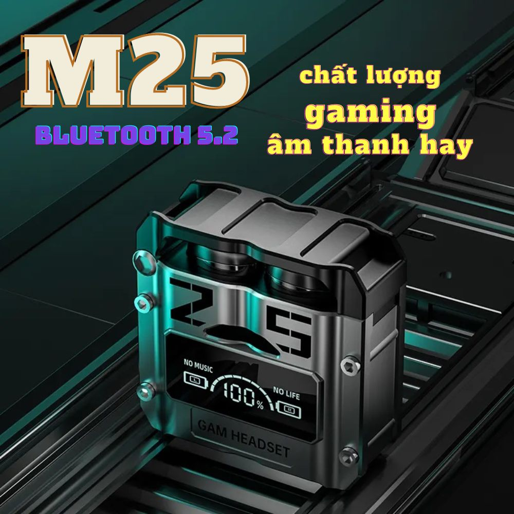 Tai Nghe Bluetooth M25 Gaming phiên bản cao cấp, âm thanh cực tốt, độ trễ thấp, pin trâu 2-3 tiếng, chống ồn - Bảo hành Lỗi 1 Đổi 1 Từ GWIN TECHNOLOGY