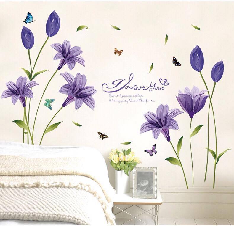 DECAL DÁN TƯỜNG TẾT HOA ANH THẢO TÍM VÀ CÀNH ĐÀO HỒNG 6