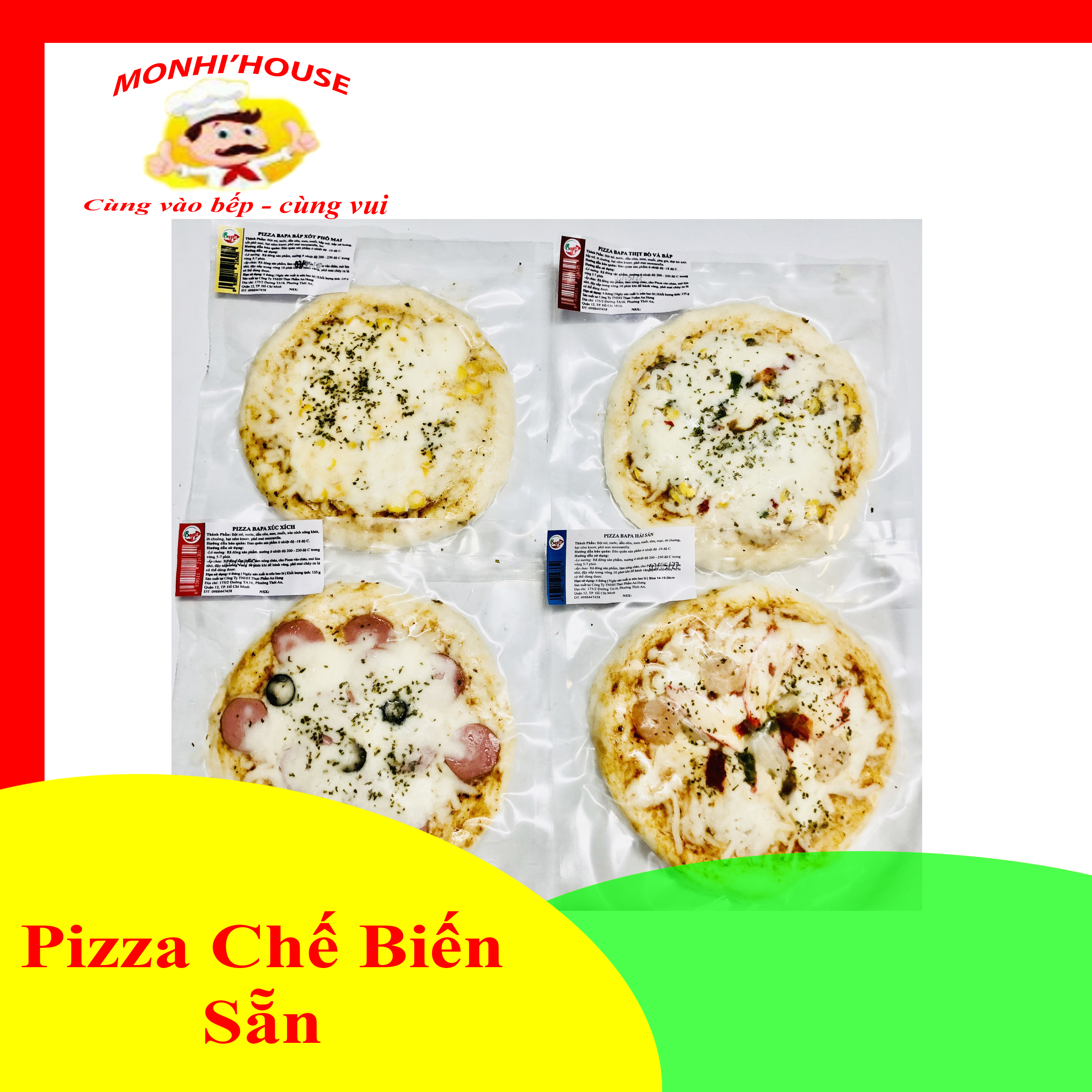 Bánh Pizza Thịt Bò + Bắp ( chế biến sẵn, chưa nướng, size 15cm)