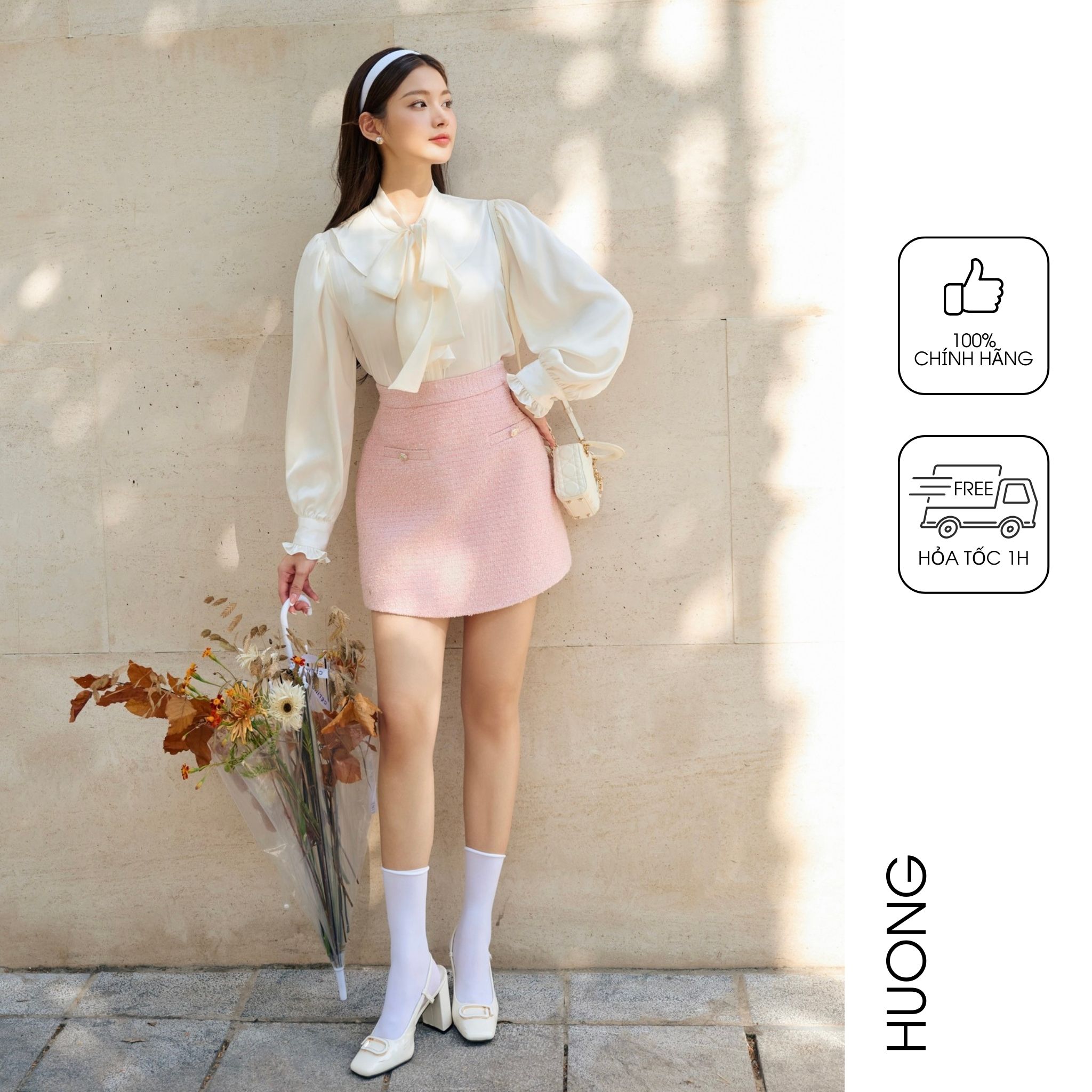 Áo sơ mi lụa cổ bèo buộc nơ HUONG BOUTIQUE BSSM22