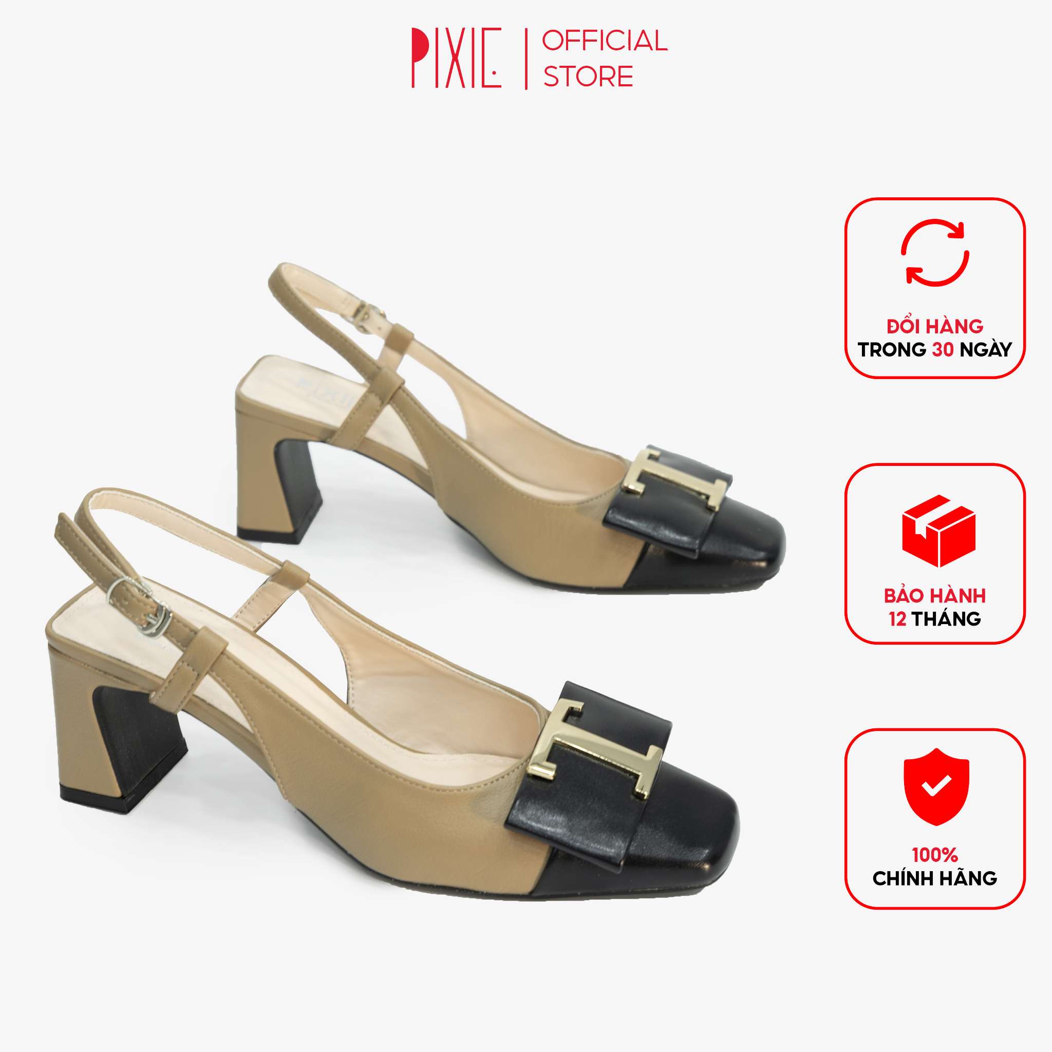 Giày Cao Gót 5cm Mũi Vuồng Gắn Khoá T Pixie X996