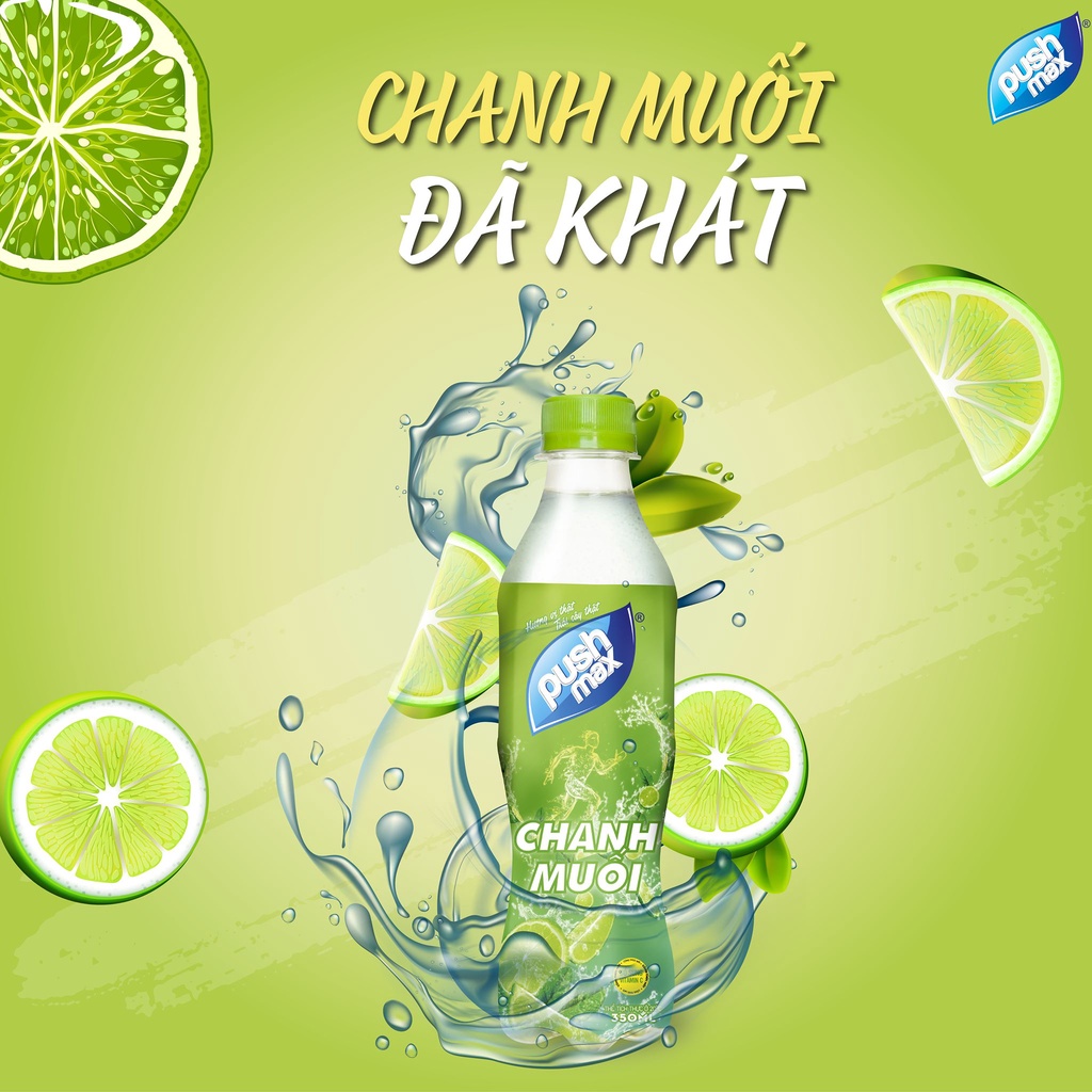 Thùng 24 Chai Nước Trái Cây Chanh muối Pushmax (350ml x 24 Chai)