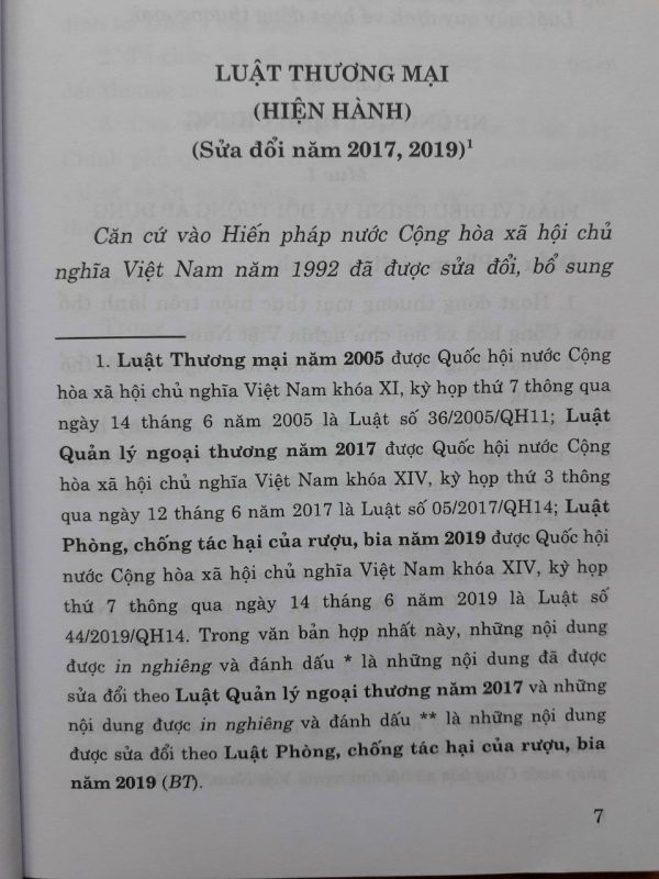 Luật Thương Mại ( Hiện Hành) ( Sửa đổi năm 2017,2019)