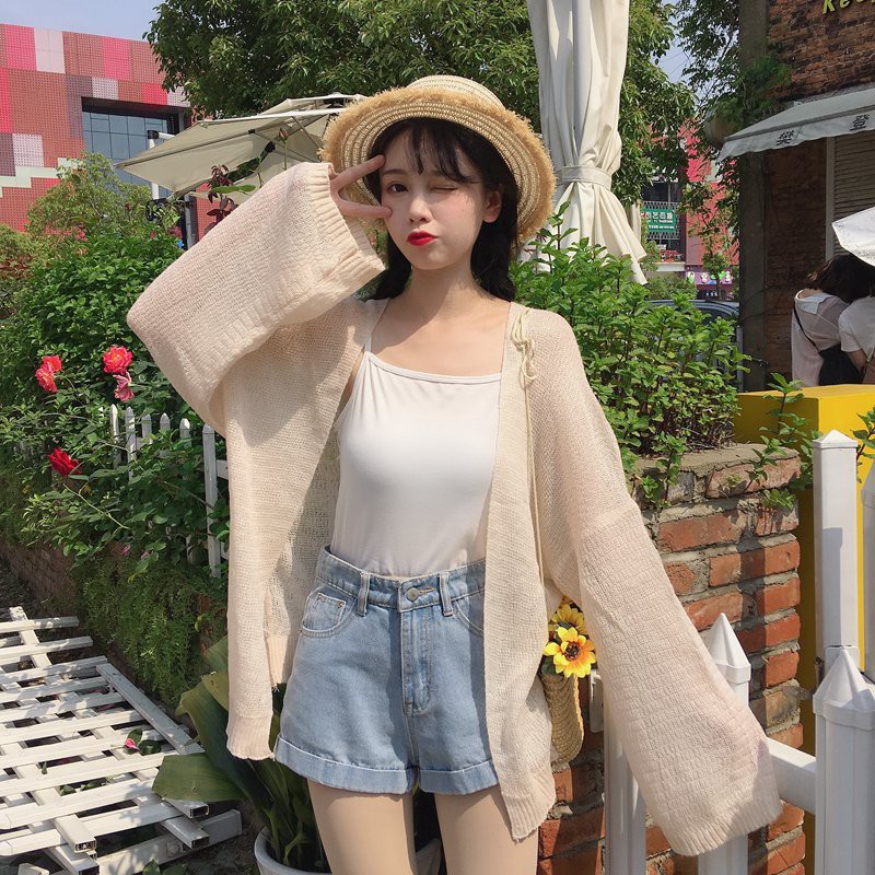 Áo khoác Cadigan len mỏng phong cách Hàn Quốc