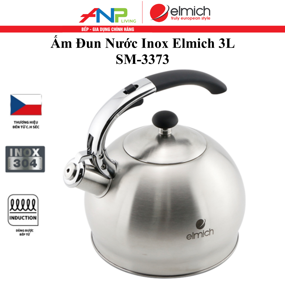Ấm Đun Nước Siêu Tốc Bằng inox 304 Elmich EL-3373 (Dung Tích 2.5L, Có Còi Báo Khi Nước Sôi)
