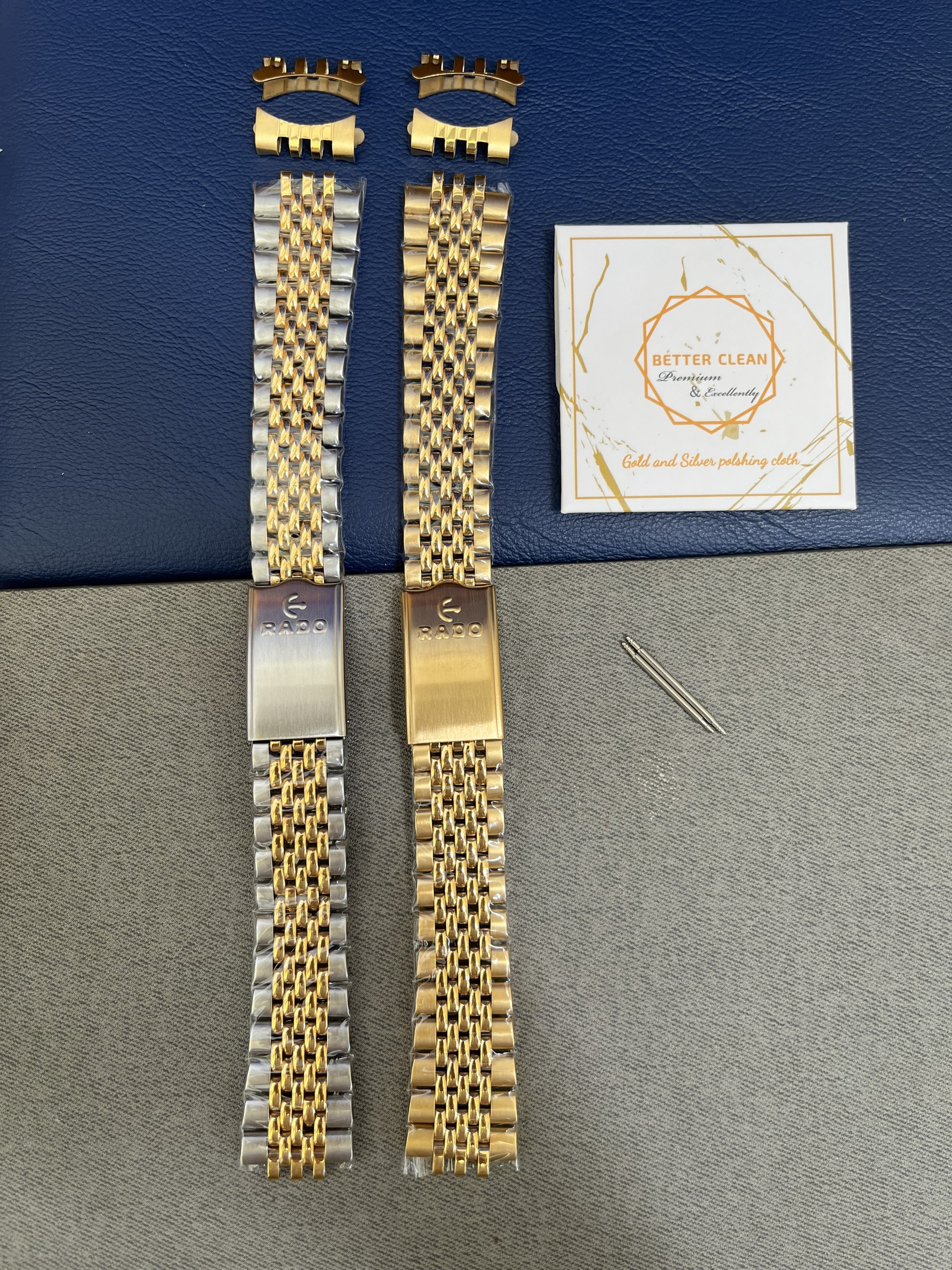 Dây đồng hồ rado hạt gạo đờ mi chỉ vàng size 18mm 20mm 18 20