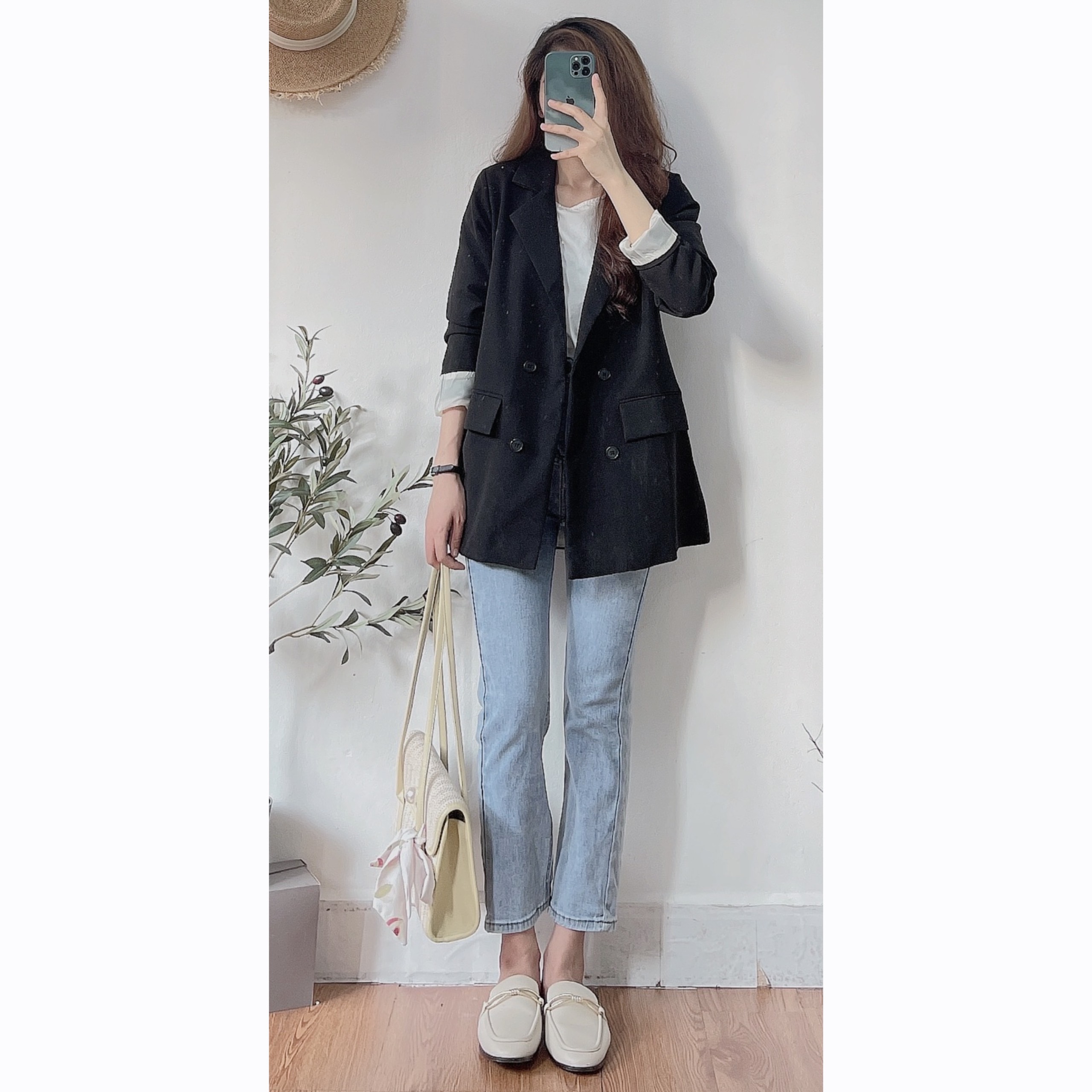 Áo Blazer 2 Lớp Túi Nắp Hàn Quốc