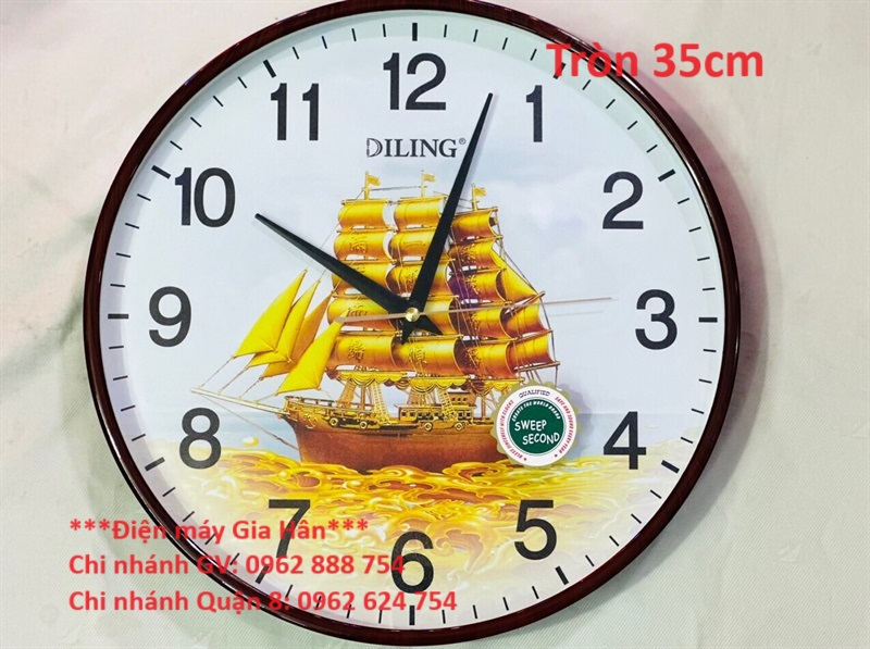 Đồng hồ treo tường DiLing 1001, tròn 35cm,kim trôi hàng đài Loan