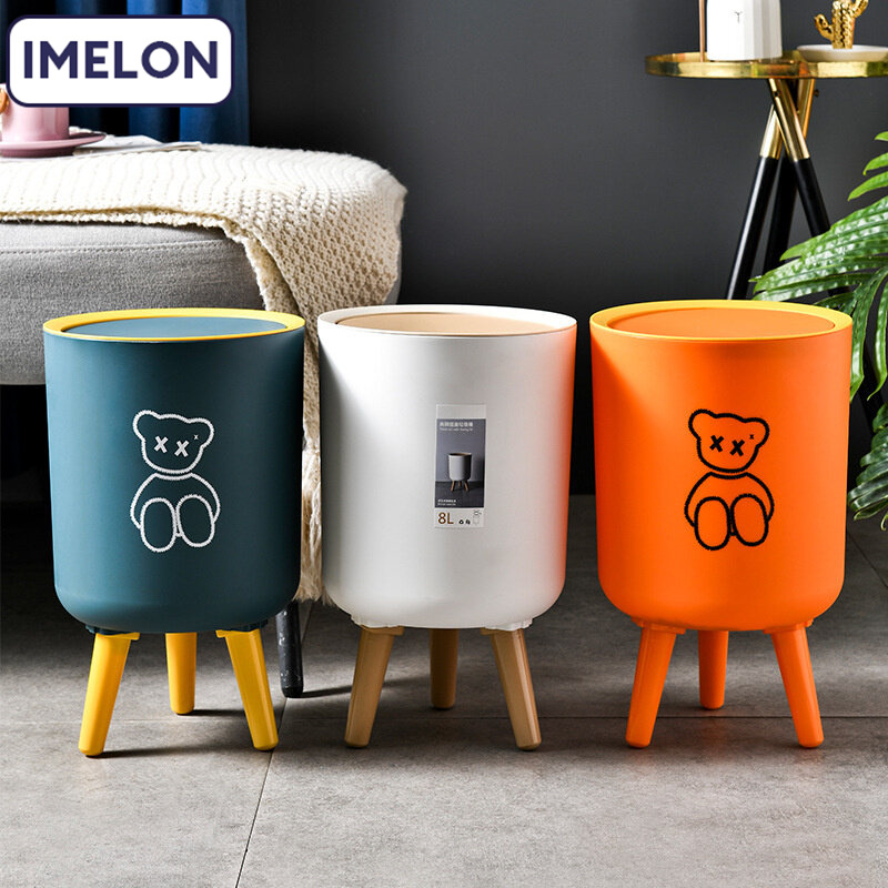 IMELON Buy 1 Get 1 Free gift Free Storewide High Leg Trash Bin Nordic Style Imitation Wood Grain Bin For Living Room Toilet Creative Household Toilet With Lid