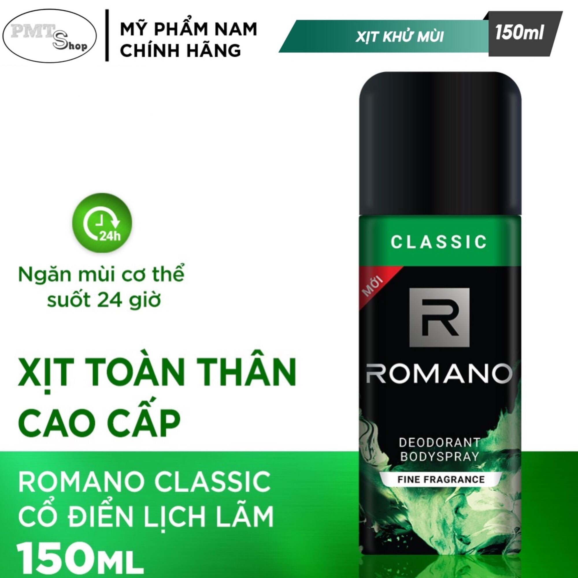 Xịt nước hoa toàn thân nam Romano 150ml Classic , Force , Vip , Attitude , Equity , Gentleman khử mùi ngăn mồ hôi