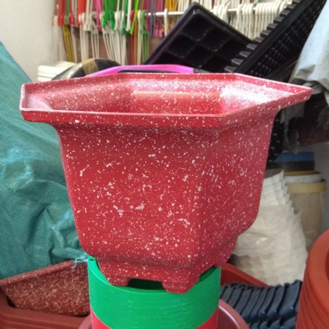 [HCM]Chậu nhựa lục giác vân đá 32cm x 22cm