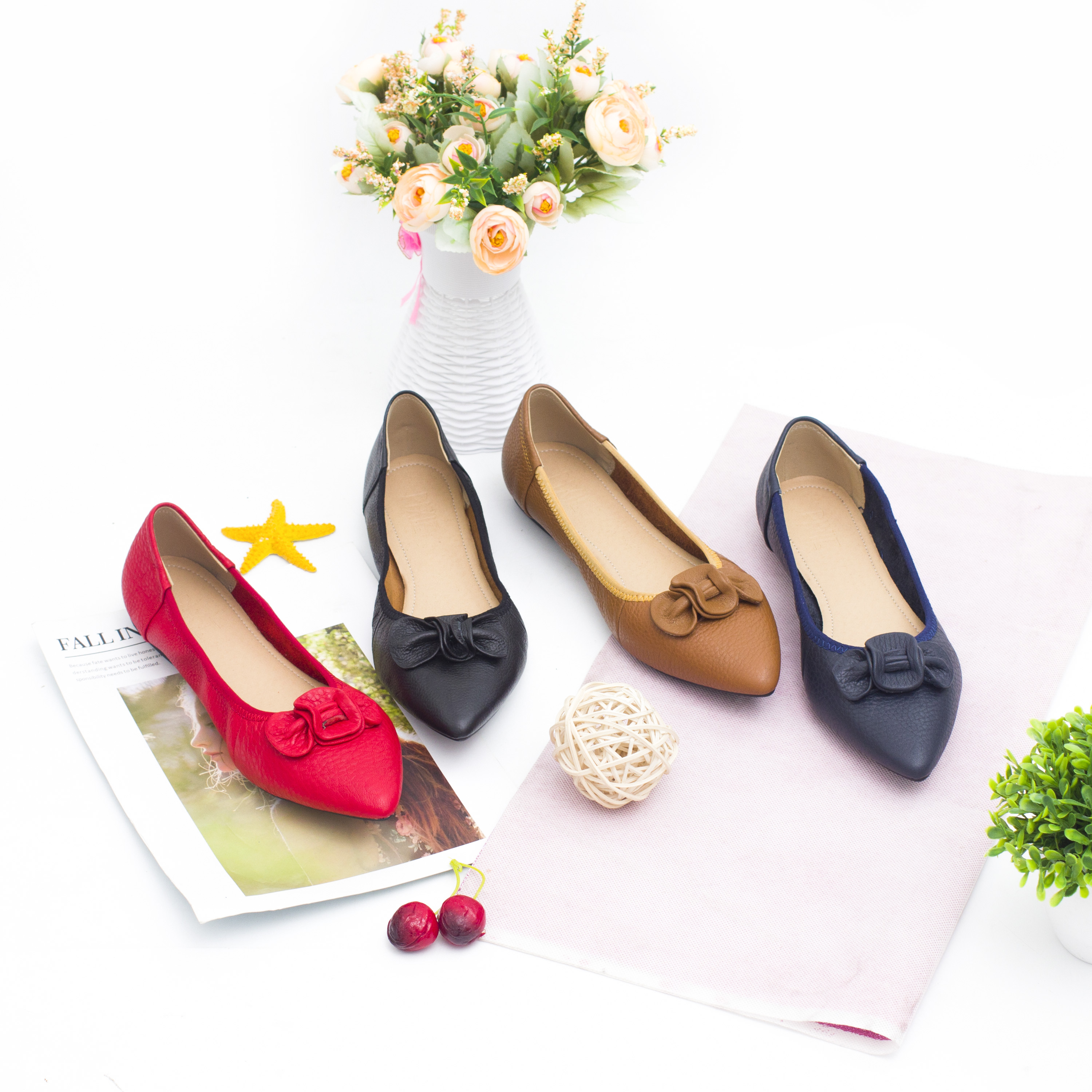 Giày Búp Bê Nữ Mũi Nhọn Gắn Nơ Pixie P126