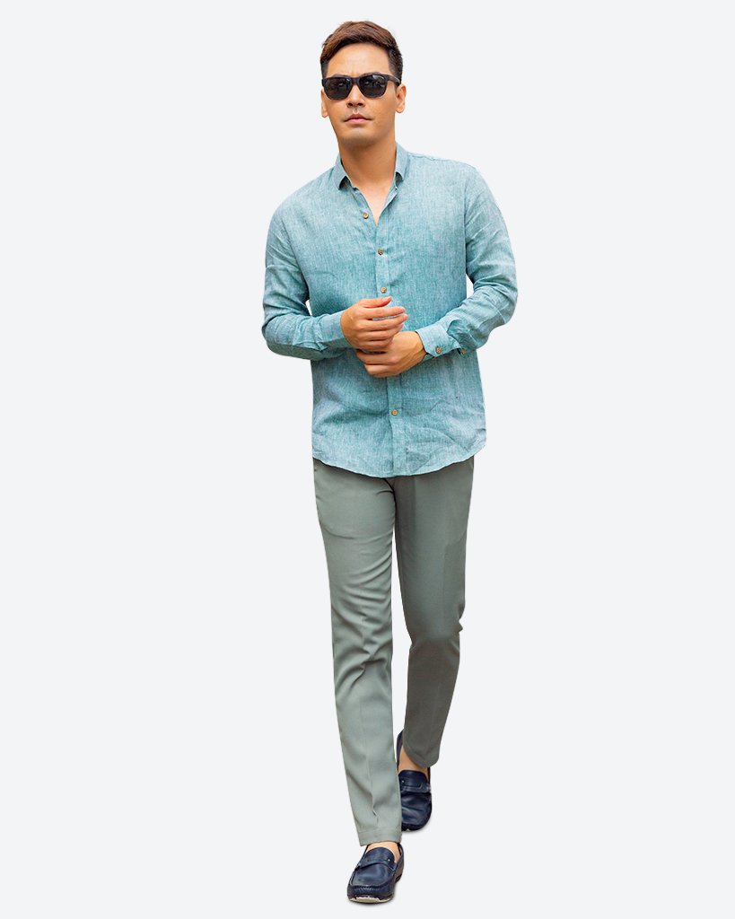 Áo Sơ Mi Nam Linen Xanh F2 SMM114