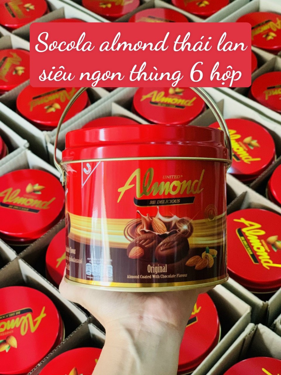 ST Kẹo Socola Almond hạnh nhân hộp thiếc siêu ngon 220gr- Thái Lan