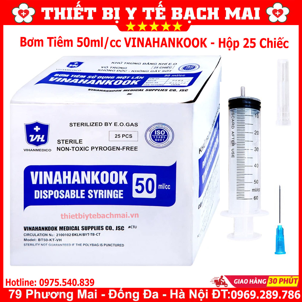 Bơm Kim Tiêm 50ml/cc Vinahankook Hộp 25 Chiếc
