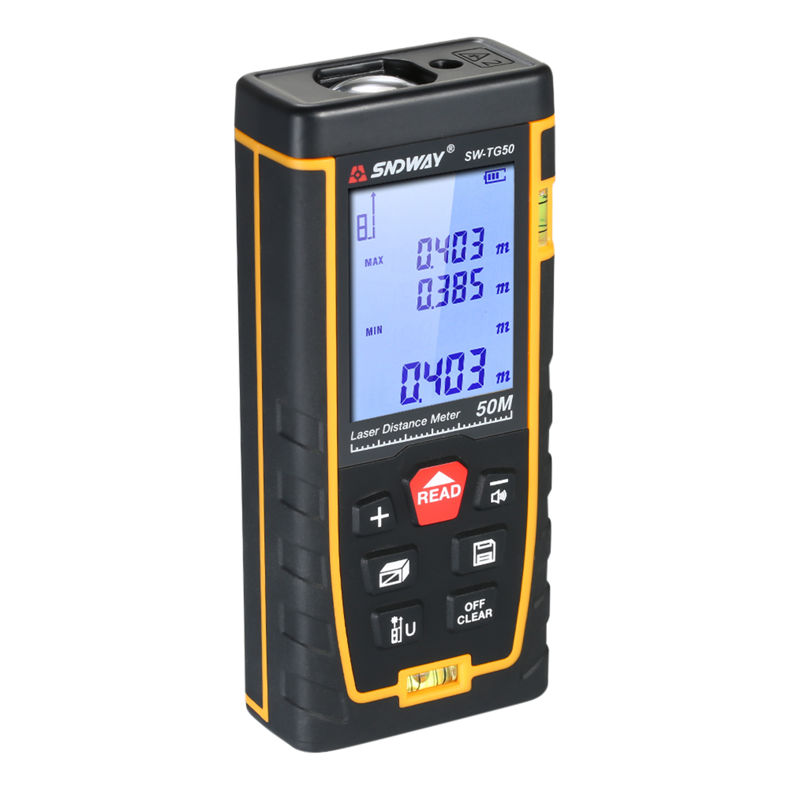 SNDWAY Handheld Digital Laser Distance Meter Portable Mini Range Finder High-precision Rangefinder with 30 Groups Data Storage LCD Display Backlight 2 Bubble Levels Diastimeter Distance Area Volume Measurement (50m)