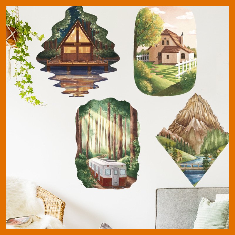Decal dán tường khung cửa phong cảnh PC bắc âu