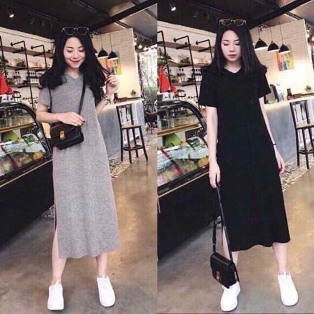[Yến Trần] Váy Suông Dáng Dài Cổ V Chất Đẹp Xẻ Chân