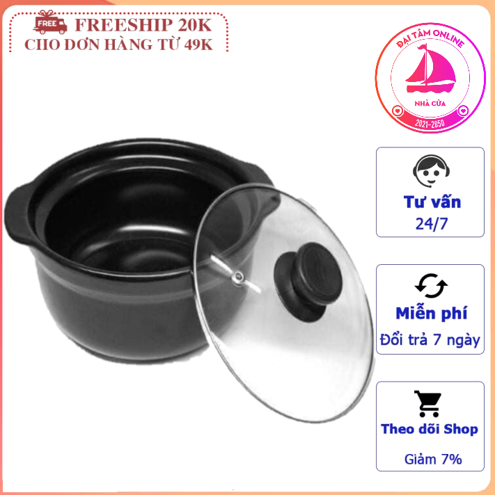 Nồi đất nắp kính - nồi kho cá 1.l tiện lợi