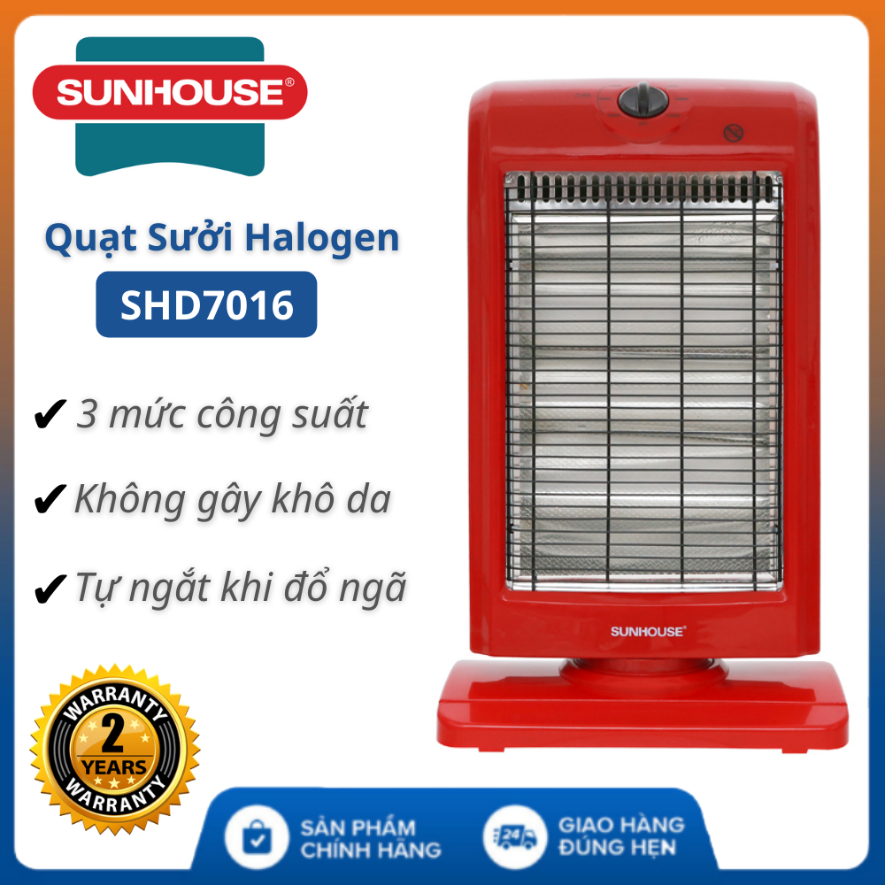 [Bảo hành 2 năm] Máy Sưởi Sunhouse halogen 3 bóng SHD7016 - Quạt Sưởi Ấm Phòng Ngủ , Đèn sưởi điện hồng ngoại