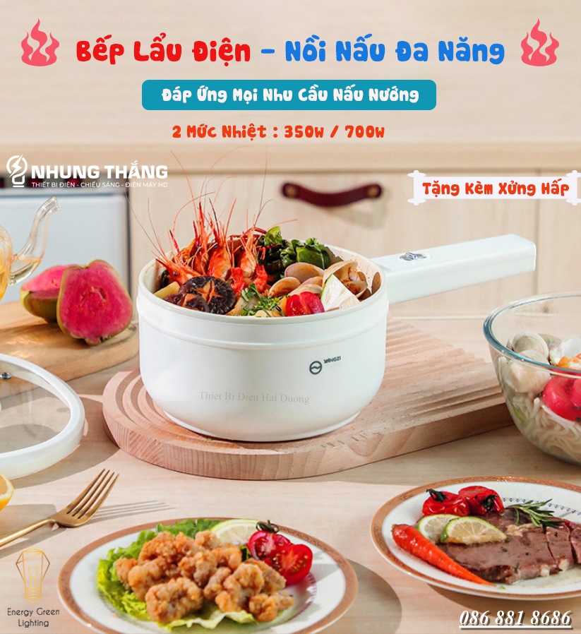 Bếp lẩu điện mini zx-c30 - nồi nấu mì,chiên,sào đa năng - dung tích 1.5l - lòng nồi men gốm chống dính - bảo hành 12 tháng - có video
