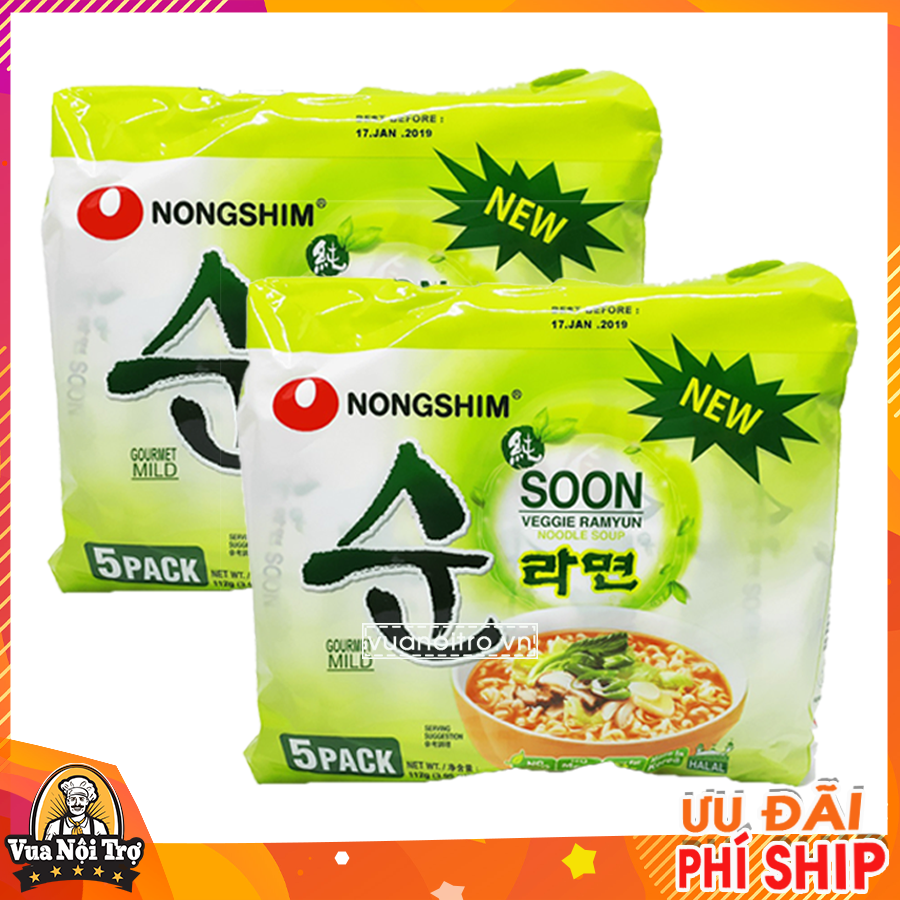 [ lốc 5 Gói] Mì CHAY Hàn Quốc Soon Veggie Nongshim (112g/gói)