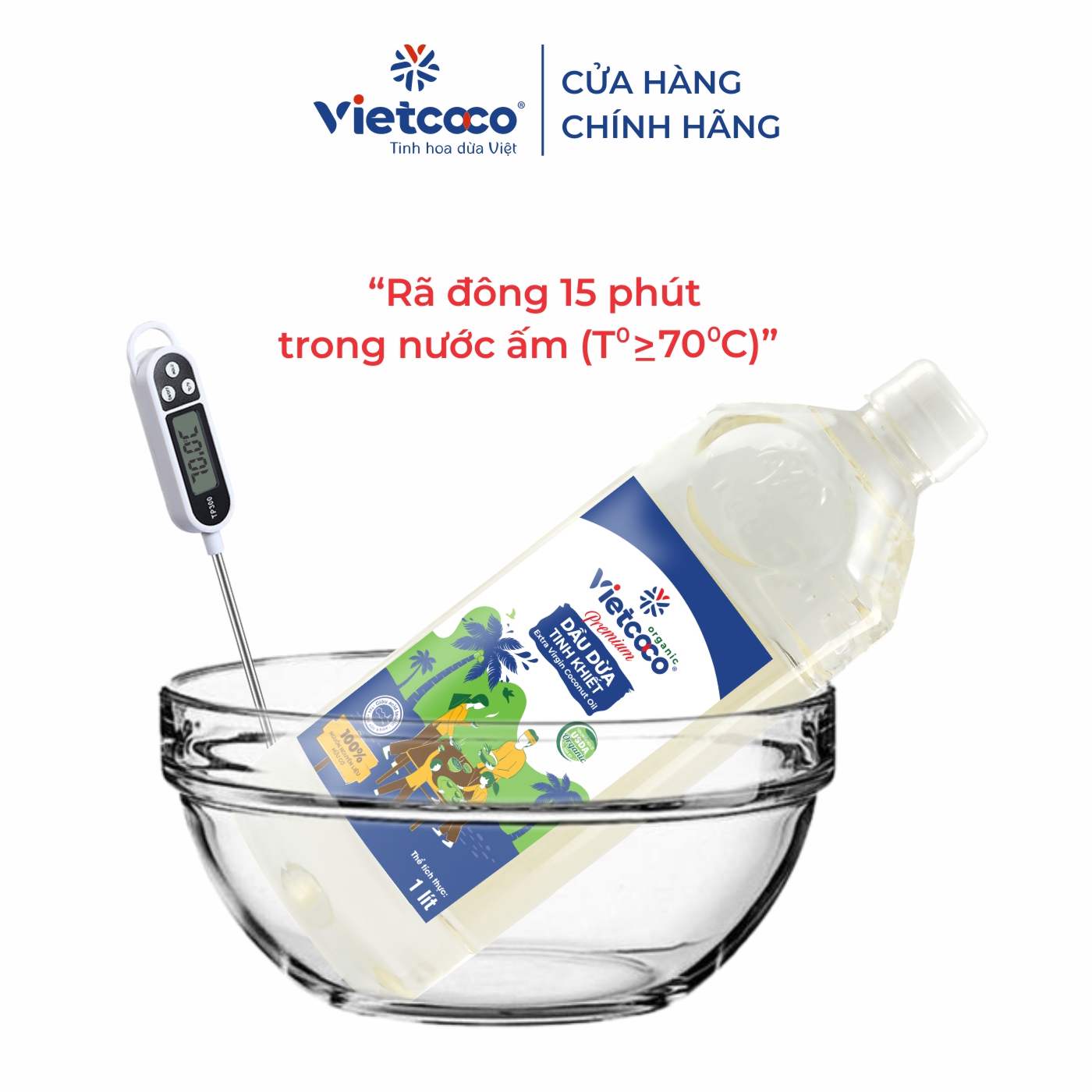 Dầu dừa tinh khiết Organic Vietcoco (thực phẩm ) chai 1000ml