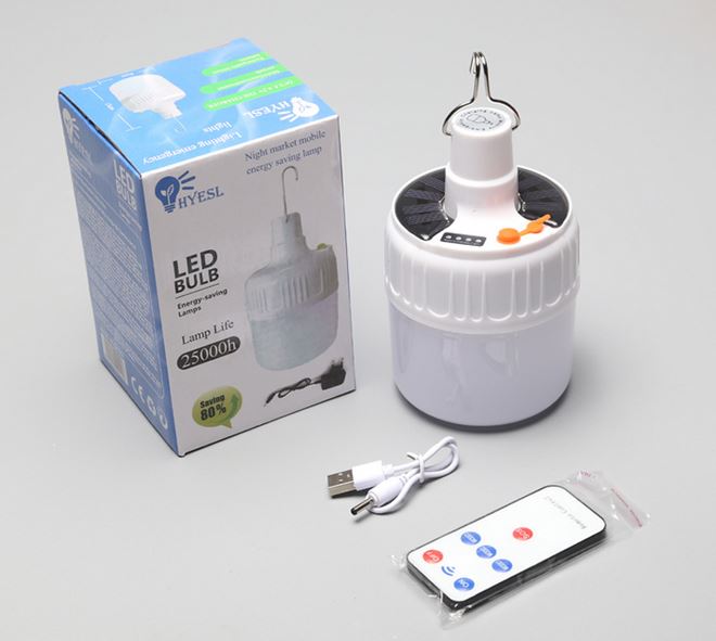 Bóng Đèn Led Tích Điện Năng Lượng Mặt Trời 100w - Có Điều Khiển Từ Xa - 5 Chế Độ Sáng