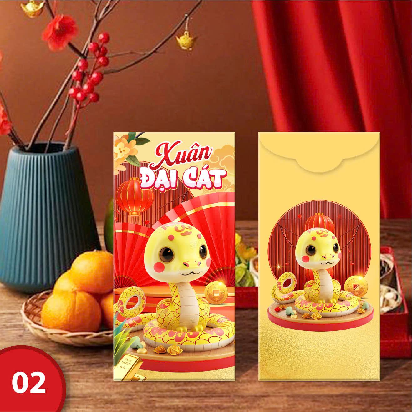 Bao Lì Xì Tết truyền thống 2025 sổ đổ sổ hồng hot trend chibi thịnh vượng may mắn phúc lọc thọ Tết 2025 Ất Tỵ Siêu đẹp