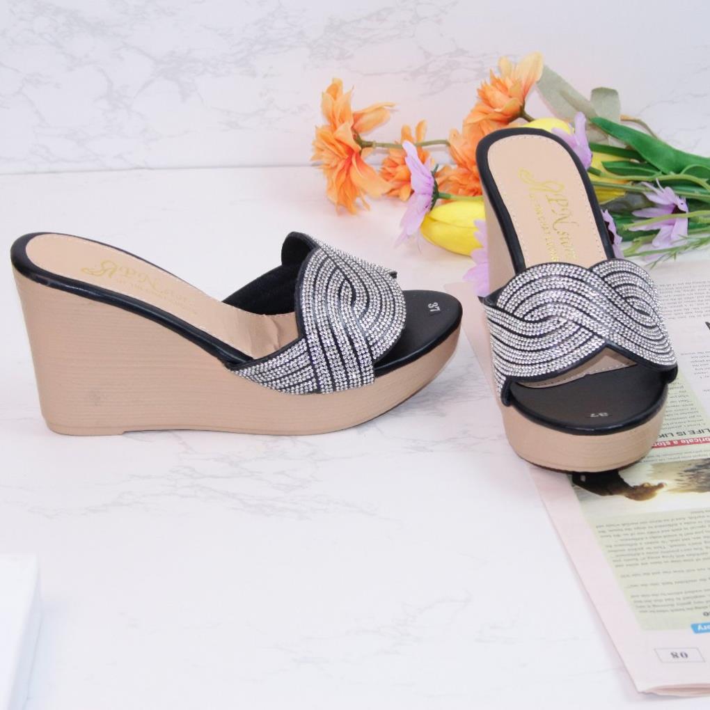 Dép nữ đế xuồng cao gót 9p quai bản full xoàn bản sóng - X034