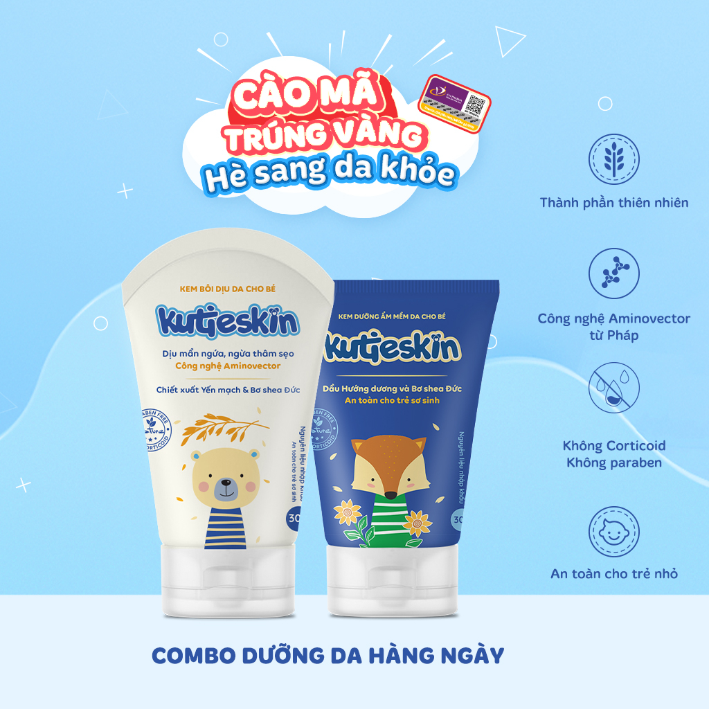 Combo 1 kem dưỡng ẩm và 1 kem mẩn ngứa - hăm Kutieskin
