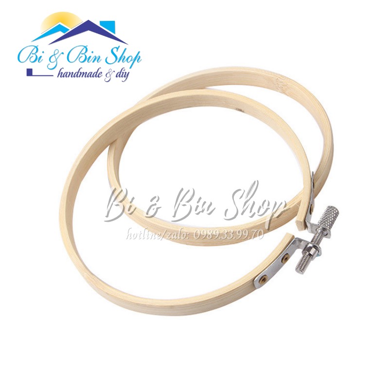 Khung Thêu Tròn Cầm Tay Dùng Căn Vải Thêu Tay, Đính Cườm Bằng Gỗ Tre Thiên Nhiên