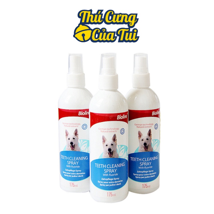 Chai xịt thơm miệng Bioline Teeth Cleaning Spray sạch răng cho thú cưng chó mèo 175ml - Thú Cưng Của Tui
