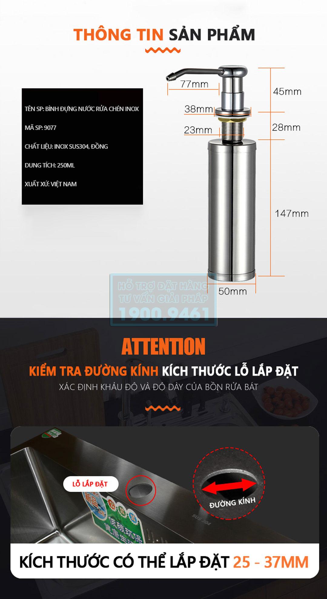 Bình đựng nước rửa chén Inox 9077