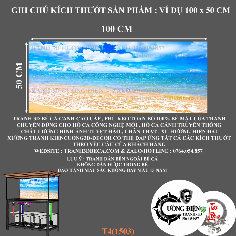 Tranh 3d dán bể cá cảnh - Cường Điện - nhiều kích thướt lựa chọn