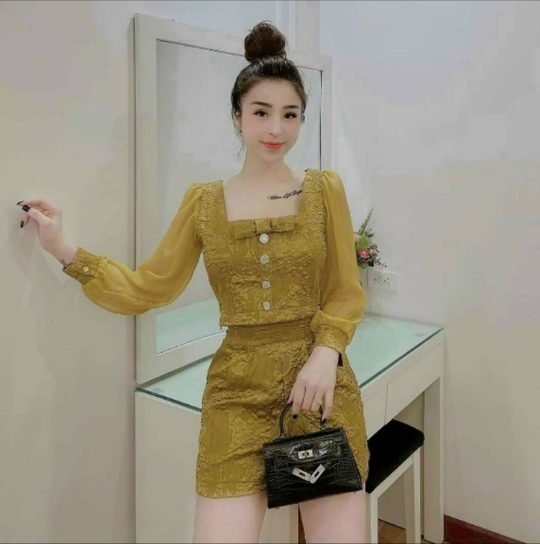 [HCM]Sét bộ nữ áo cổ vuông tay dài nút cài quần đùi  #setbonu Mai khanh