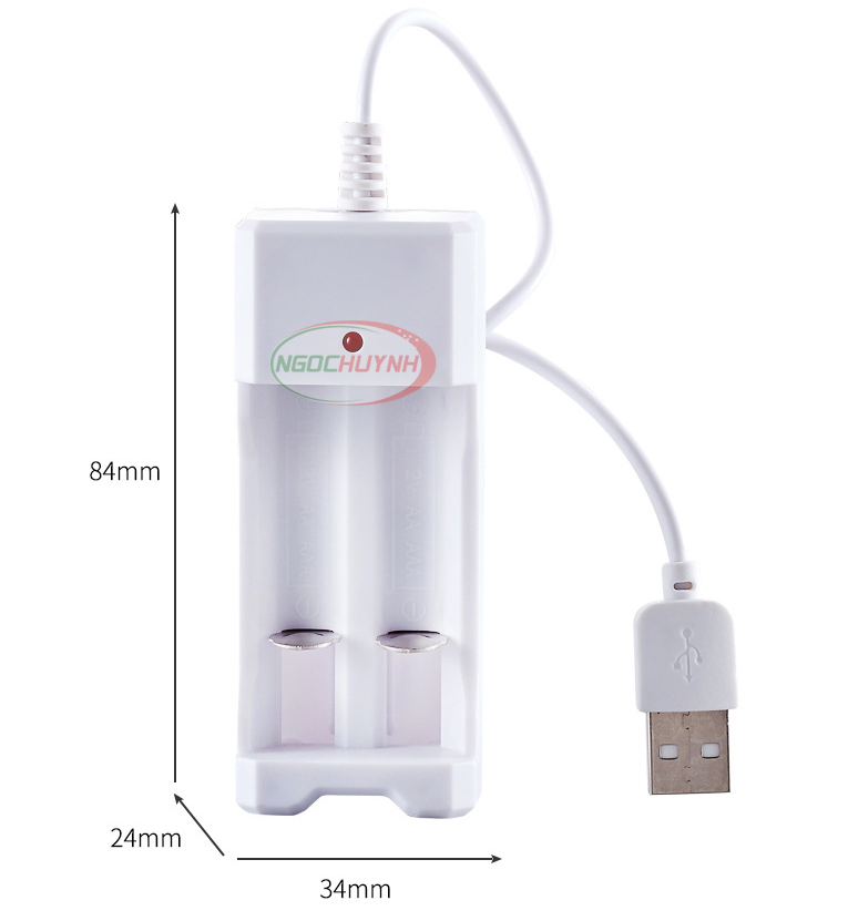 Bộ sạc 2 khe pin AA/AAA đa năng đầu USB