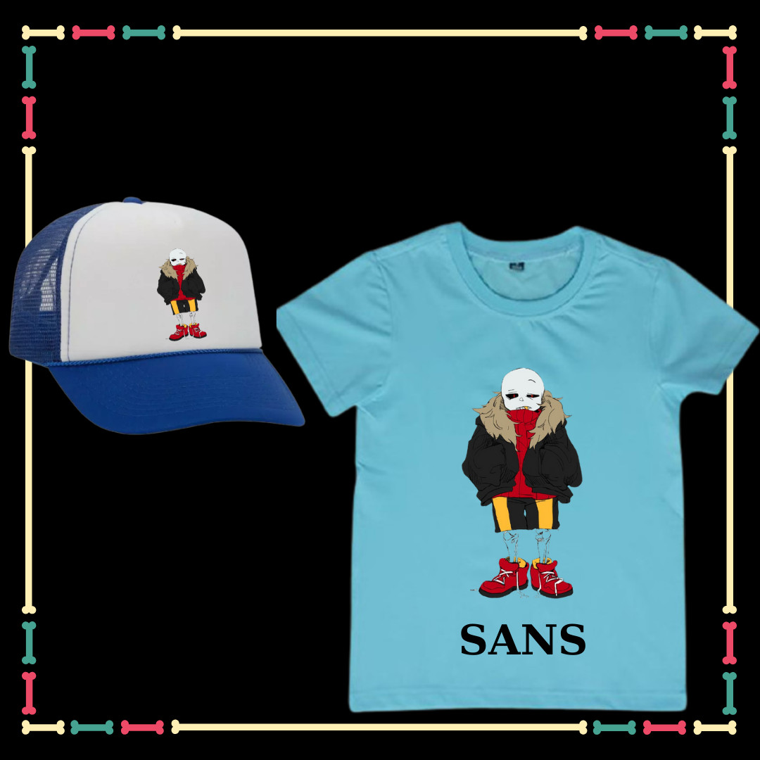 Áo Sans trẻ em, áo biệt đội gangster bé trai, bé gái, Vải cotton thái co giãn 4 chiều-Kèm Mũ lưỡi trai-Kèm huy hiệu