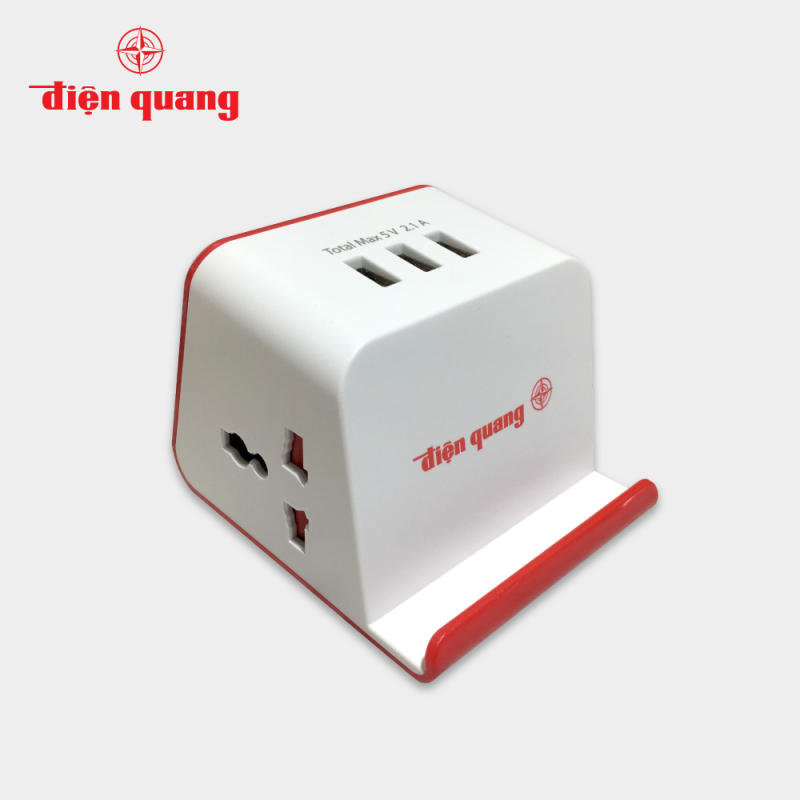 Ổ cắm Điện Quang ĐQ ESK 2WR 23-3U (2 lỗ 3 chấu, 3 USB, dây dài 2m, màu trắng đỏ) giá rẻ
