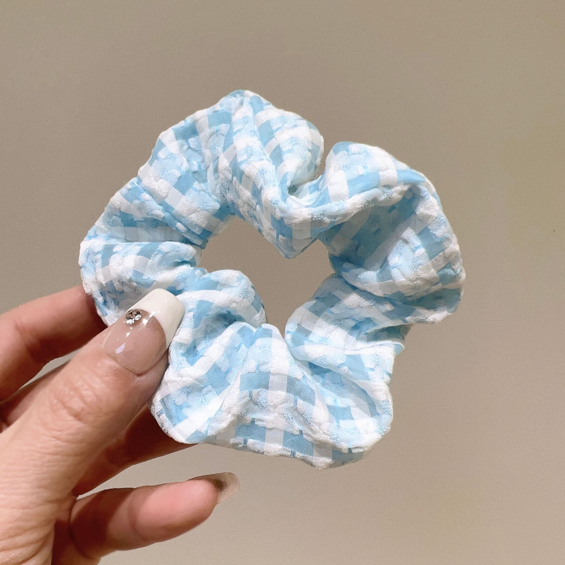 Srunchies vải xốp sọc caro màu sắc hàn quốc S13