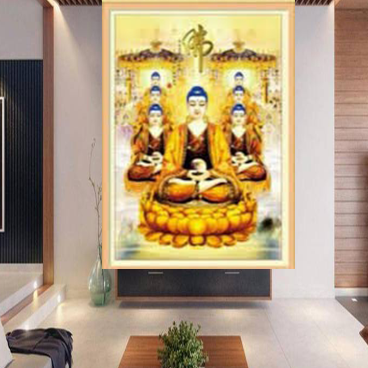 [HCM]Tranh thêu chữ thập Thất Phật Dược Sư A1067 - kích thước 49 * 68