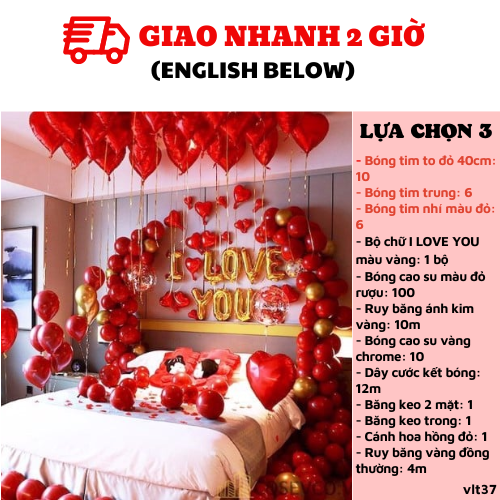 Bộ bong bóng trang trí Valentine 14/2 màu đỏ vlt37