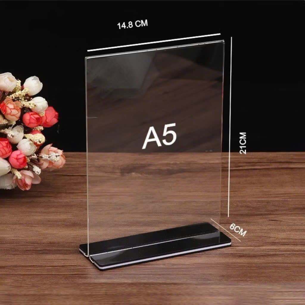 Menu thực đơn mica thường dọc đế lùa màu đen các cỡ A4, A5, A6 cho nhà hàng, cửa hàng