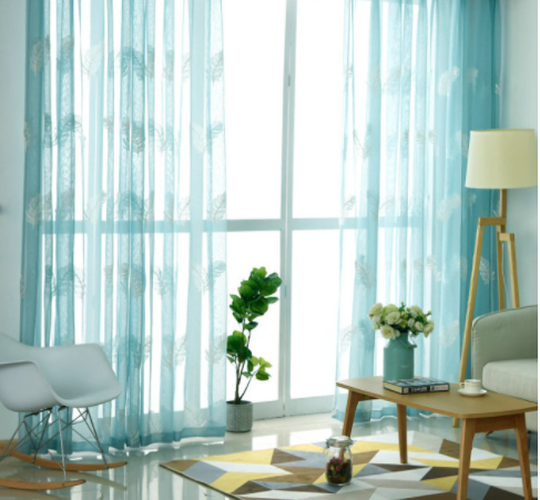 Rèm voan thêu chỉ nổi họa tiết lông vũ