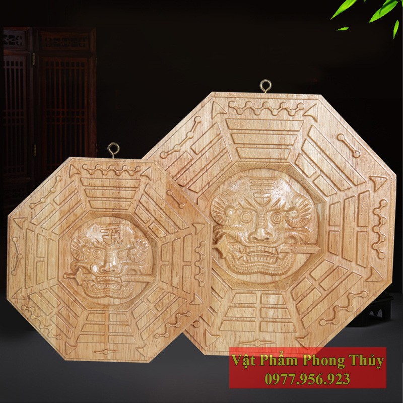 Gương Bát Quái Gỗ Đào Hổ Phù Hoá Sát