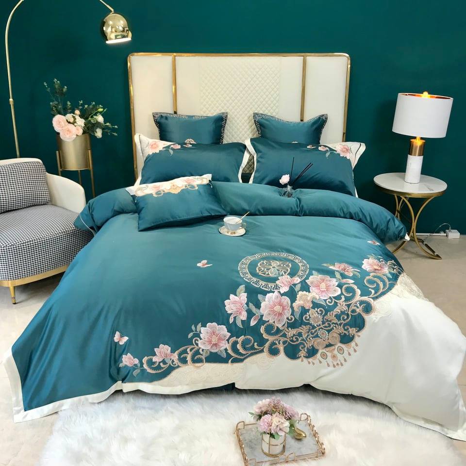 BỘ CHĂN GA GỐI LỤA SILK THÊU HOA HÔNG
